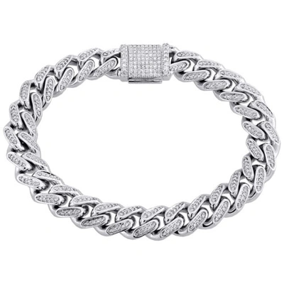 Pre-owned Jfl Diamonds & Timepieces 10k White Gold 11.85mm Diamond Solid Miami Cuban Bracelet 9" Box Clasp 3.10 Ct.