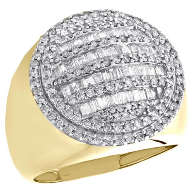 Pre-owned Jfl Diamonds & Timepieces 10k Yellow Gold Baguette Diamond Circle Statement Band 20mm Pinky Ring 1.50 Ct. In White
