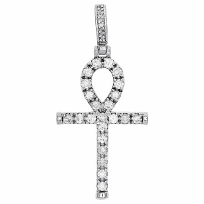 Pre-owned Jfl Diamonds & Timepieces 10k White Gold Diamond Ankh Pendant Mens Round Cut Egyptian Cross Charm 2.50 Ct.