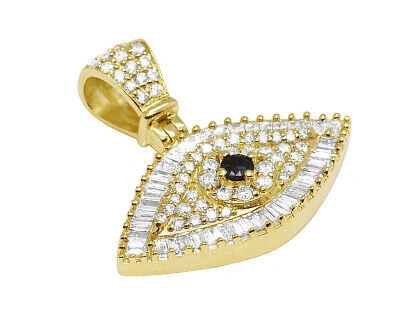 Pre-owned Jewelry Unlimited 14k Yellow Gold Baguette1.2ct Real Diamonds Evil Eye Pendant 1" In G-h