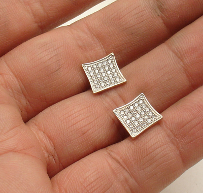 Pre-owned Bestgoldshop 9mm Mens Micro Pave Set Square Kite Screen Stud Earrings Real 10k Yellow Gold