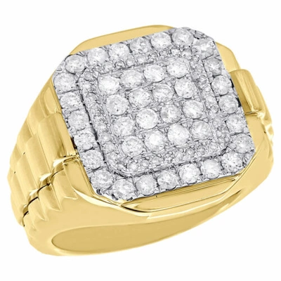 Pre-owned Jfl Diamonds & Timepieces 10k Yellow Gold Diamond Pinky Ring Step Shank Square Tier Statement Band 1.68 Ct In White