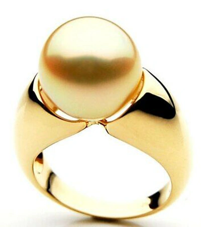 Pre-owned Pacific Pearls® Genuine 14mm Australian Golden South Sea Pearl Ring Gift For Mum In Natural Golden