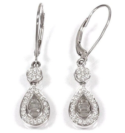 Pre-owned Jewelry By Arsa 0.6 Ctw Natural Diamond Solid 14k White Gold Tear Drop Dangle Earrings 35 Mm In G-h