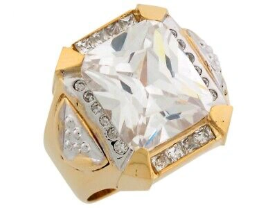 Pre-owned Jackani 10k Or 14k Two Toned Solid Gold White Rectangle Cz Rich Mens Ring