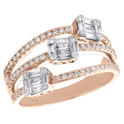 Pre-owned Jfl Diamonds & Timepieces 14k Rose Gold Round & Baguette Diamond Triple Bypass Open Cocktail Ring 0.75 Ct. In White