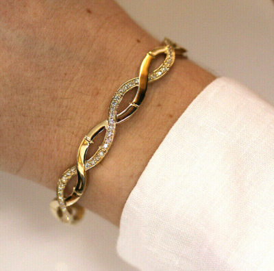 Pre-owned Jewelry By Arsa 1.25 Ctw Natural Diamond Solid 14k Yellow Gold Braided Wide Infinity Bracelet In G-h
