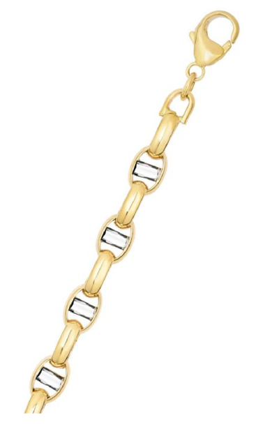 Pre-owned R C I 14k Yellow + White Gold Anchor Mariner Mens Chain Bracelet 7.4mm 15grams 8.5" In No Stone