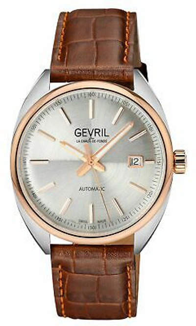 Pre-owned Gevril Men 48700a Five Points Swiss Automatic Exhibition Case Back Leather Watch