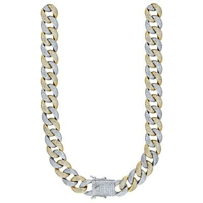Pre-owned Jewelry Hiphop Mens Cuban Choker Lab Diamond Chain Yellow/ White Gold Finish Necklace 26"