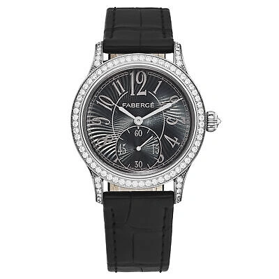 Pre-owned Fabergé Faberge Women's 'agathon' Black Dial Black Leather Strap Automatic Watch Fab-200