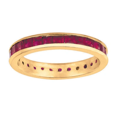 Pre-owned Morris 3.05 Carat Natural Princess Cut Ruby Eternity Band Ring 14k Yellow Gold In Red