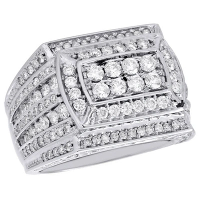 Pre-owned Jfl Diamonds & Timepieces Mens 14k White Gold Round Cut Diamond Rectangular 18mm Pinky Ring Band 3.95 Ct.