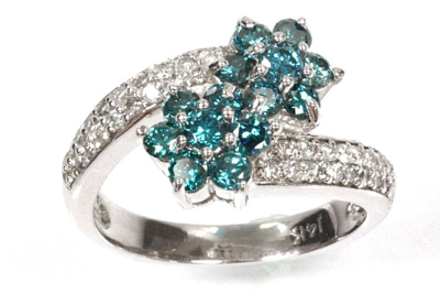 Pre-owned Jewelry By Arsa 1.25 Ctw Natural Blue Diamond Solid 14k White Gold Bypass Cluster Flower Ring In G-h