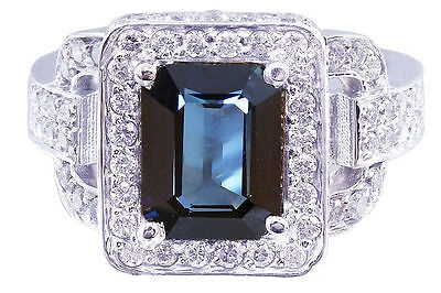 Pre-owned Knr 14k White Gold Sapphire And Round Cut Diamonds Ring Bridal Deco Antique 4.10ctw In Blue