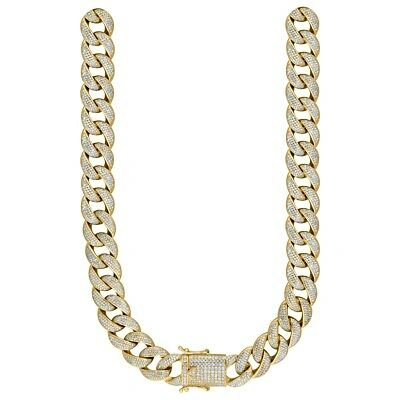Pre-owned Jewelry Hiphop Mens Cuban Choker Lab Diamond 18 Mm Chain Yellow Gold Finish Necklace 24" 30"