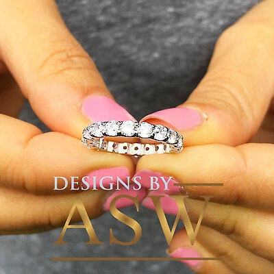 Pre-owned Asw 14k White Gold Round Cut Diamond Eternity Band Ring Bridal Prong Women's 2.00ctw