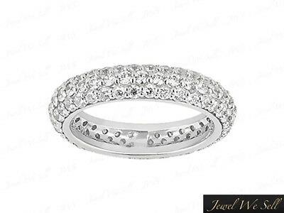 Pre-owned Jewelwesell 2.25ct Round Diamond 3row Pave Eternity Wedding Band Ring 14k White Gold Gh I1