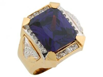 Pre-owned Jackani 10k Or 14k Two Tone Gold Simulated Amethyst And Cz February Birthstone Mens Ring In Purple