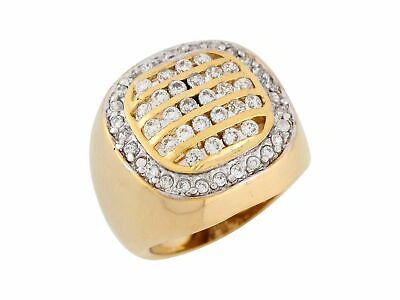 Pre-owned Jackani 10k Or 14k Two-tone Gold Round Cut White Cz Cluster Bold Wide Band Mens Ring