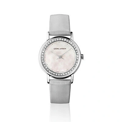 Pre-owned Georg Jensen Lady Watch 424 With Diamonds And White Mother Of Pearl Dial In Light Gray