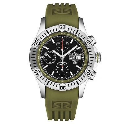 Pre-owned Revue Thommen Mens Air Speed Black Dial Green Strap Automatic Watch 16071.6634