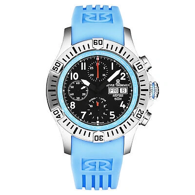 Pre-owned Revue Thommen Mens Air Speed Black Dial Blue Strap Automatic Watch 16071.6735