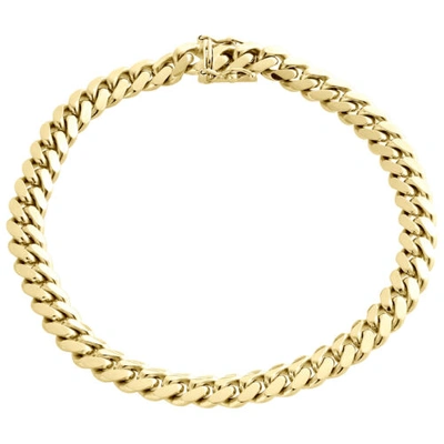 Pre-owned Jfl Diamonds & Timepieces Mens Real 10k Yellow Gold 7mm Solid Miami Cuban Link Fancy Bracelet Box Clasp 9"