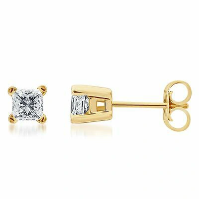 Pre-owned Jewelry Unlimited Solid 14k Yellow Gold Princess Cut Diamond Solitaire Studs Earrings 1ct