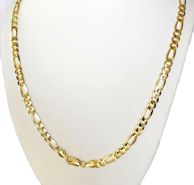 Pre-owned Gd Diamond 7mm 22" 29.00gm 14k Gold Yellow Solid Men's Open Figaro Necklace Polished Chain