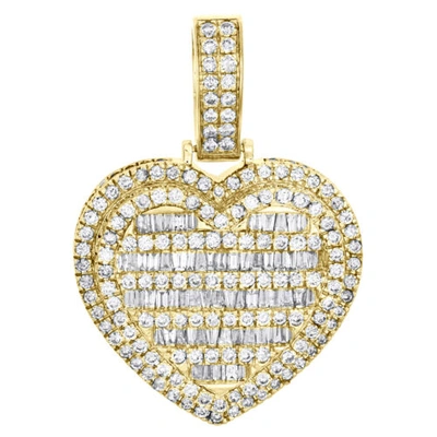 Pre-owned Jfl Diamonds & Timepieces 10k Yellow Gold Round & Baguette Diamond Tier Heart 1.60" Pendant Charm 3.69 Ct. In White