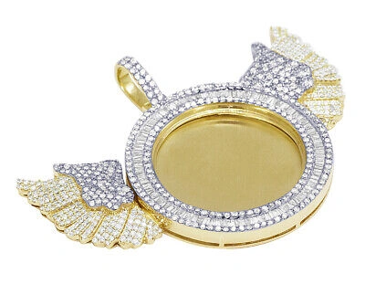 Pre-owned Jewelry Unlimited 10k Two Tone Baguette Real Diamond Wing Memory Pendant 2.7" In G-h