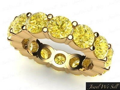 Pre-owned Jewelwesell Genuine 4.75ct Yellow Diamond Classic Shared Prong Eternity Ring 18k Gold Si2