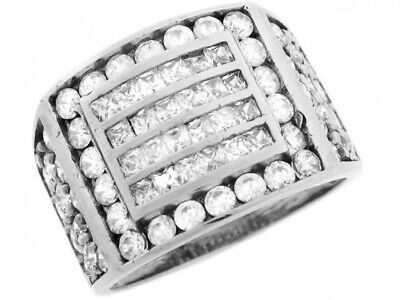 Pre-owned Jackani 10k Or 14k White Gold Cluster White Cz Rectangle Grill Design Mens Ring