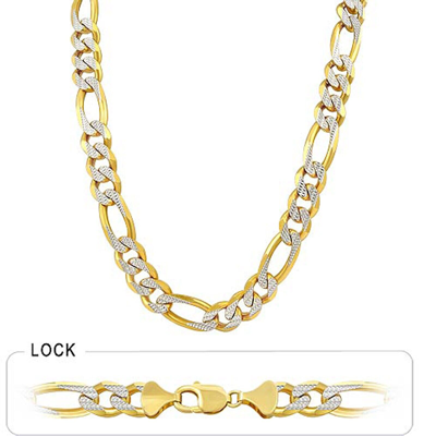 Pre-owned Gd Diamond 11.5mm 30" 155 Gm 14k Gold Solid Two Tone White Pave Men's Figaro Chain Necklace