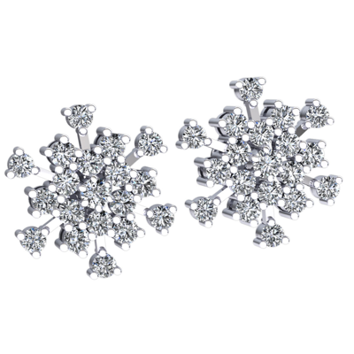 Pre-owned Jewelwesell 0.8carat Round Cut Diamond Ladies Snowflake Cluster Earrings Solid 18k Gold