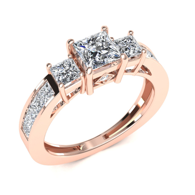 Pre-owned Jewelwesell Ladies Accented 3stone 2.00ct Princess Cut Diamond Engagement Ring 14k Gold