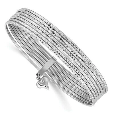 Pre-owned Superdealsforeverything Real 14kt White Gold W/ Dangle Heart Textured Set Of 7 Slip-on Bangles