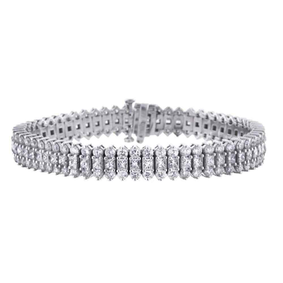Pre-owned La 12.14 Ct Princess Cut And Round Diamond Tennis Bracelet In Triple Row Mounting In White