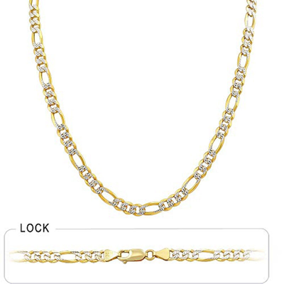 Pre-owned Gd Diamond 30 Gm Solid 14k Solid Gold Two Tone Pave Men's Figaro Chain 22" 5.70mm Necklace In Multicolor