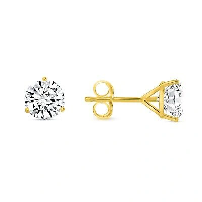Pre-owned Shine Brite With A Diamond 1.5 Ct Round Labcreated Grown Diamond Earrings 14k Yellow Gold F/vs Martini Push
