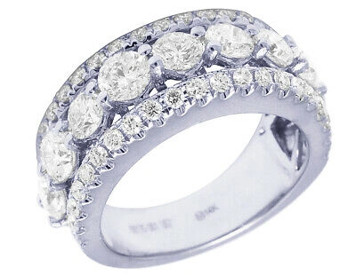 Pre-owned Jewelry Unlimited 14k White Gold 3 Row 2.9ct Real Diamonds Eternity Ring Band 10mm