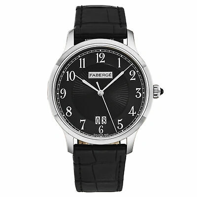 Pre-owned Fabergé Faberge Men's 'agathon' Black Dial Black Leather Strap Automatic Watch Fab-206