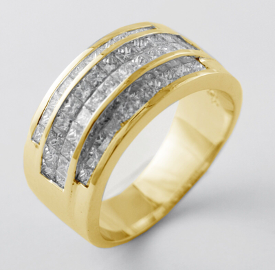 Pre-owned Gd Diamond 2.50 Ct Men's Princess Cut Diamond Wedding Band Ring 14k Yellow Gold F-g Vs1-vs2