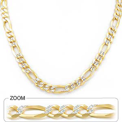 Pre-owned Gd Diamond 8.00mm 26" 69 Gm 14k Two Tone Solid Gold White Pave Men's Figaro Necklace Chain