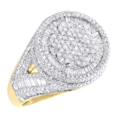 Pre-owned Jfl Diamonds & Timepieces 10k Yellow Gold Round & Baguette Diamond Pinky Ring 18mm Statement Band 3.75 Ct. In White