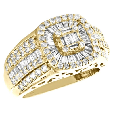 Pre-owned Jfl Diamonds & Timepieces 10k Yellow Gold Round & Baguette Diamond Statement Ring Mens 14mm Band 1.97 Ct. In White