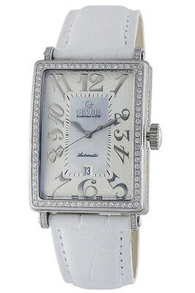 Pre-owned Gevril Women's 6209nv Glamour Automatic Diamond Mop Dial Leather Date Watch