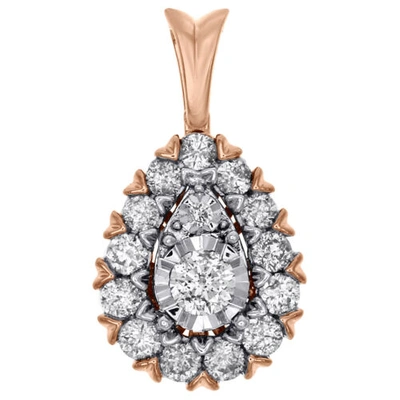 Pre-owned Jfl Diamonds & Timepieces 14k Rose Gold Solitaire Diamond Ladies Teardrop Tier Pendant 0.90" Charm 1 Ct. In White