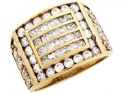 Pre-owned Jackani 10k Or 14k Yellow Gold Cluster White Cz Rectangle Grill Design Mens Ring